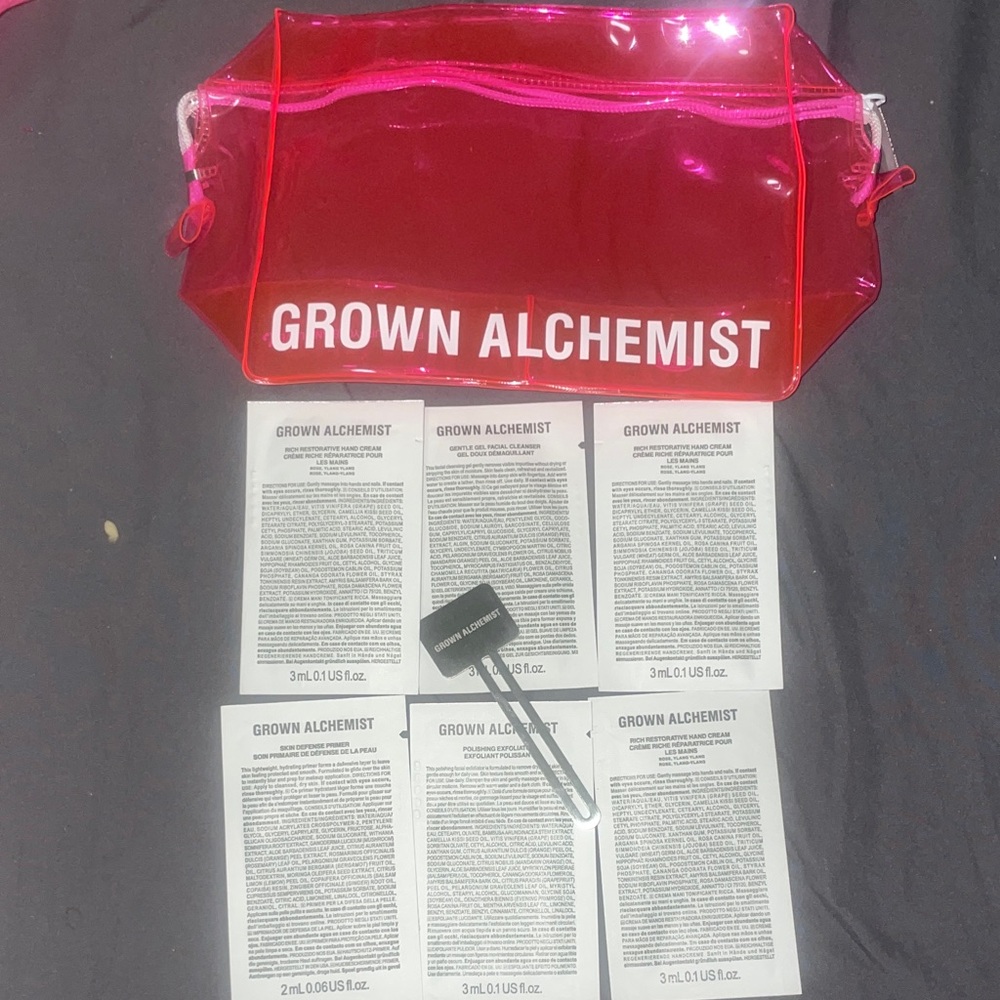 Grown Alchemist Red Transparent Skincare Pouch & Tube Squeezer Key